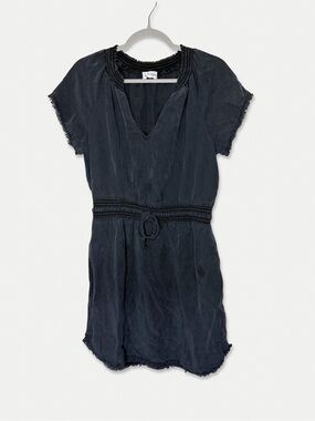 Bella Dahl Tencel Smocked Waist Mini Dress Size Medium Charcoal Blue Gray